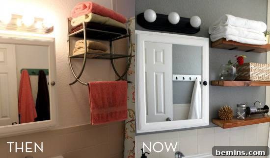 Affordable Bathroom Bliss: 7 Stunning Transformations 3 Bathroom transformation for $70 with DIY shelves.