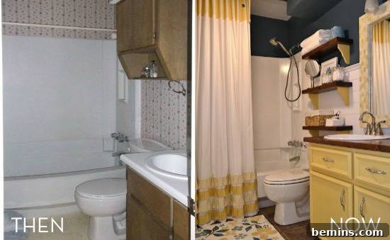 Affordable Bathroom Bliss: 7 Stunning Transformations 8 20-day bathroom transformation featuring yellow accents.