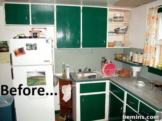 Before: A traditional kitchen with outdated cabinets and a need for modernization.