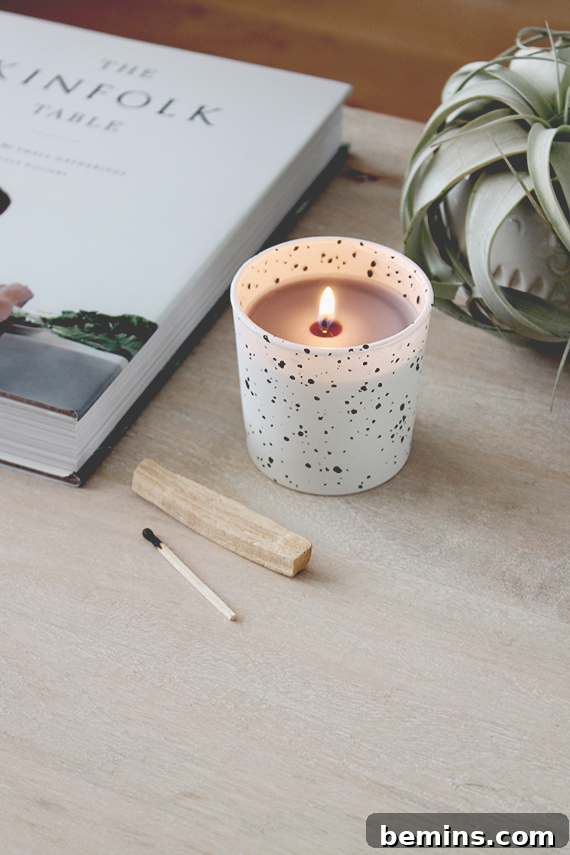 DIY faux speckled candles adding a cozy and decorative touch to a room.