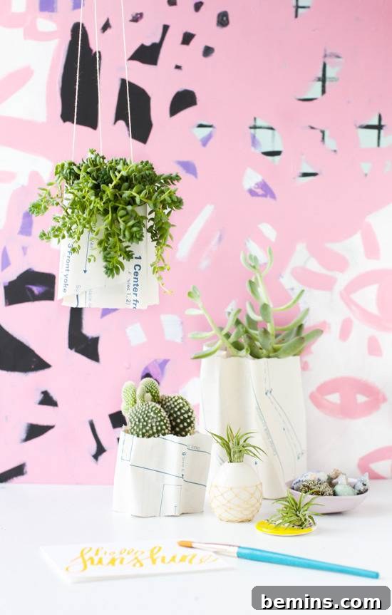 Paper planters adding a creative and artistic touch to indoor plants.