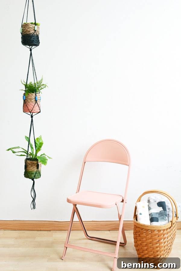 A 3-tiered hanging planter project creating a vibrant and space-saving display for indoor plants.