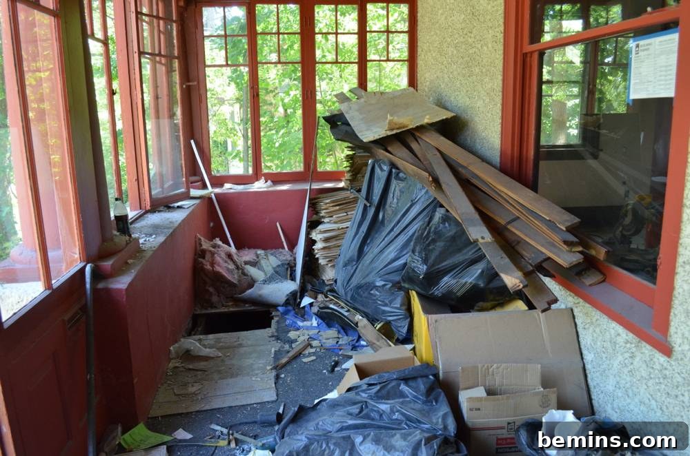 During: Our porch during the construction debris phase