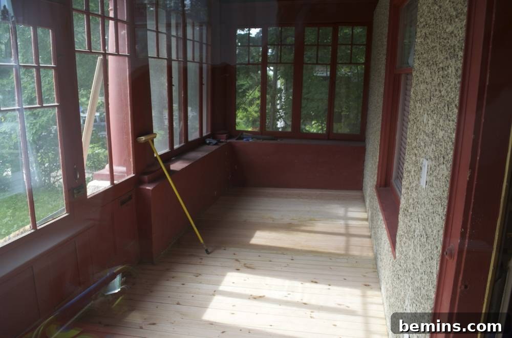 Freshly sanded and repaired floor