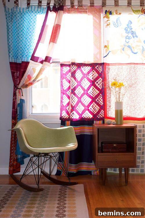 DIY curtains made from vintage scarves