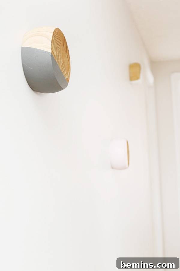 Finished coat hangers in a hallway