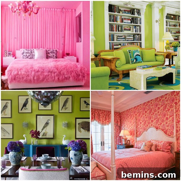 A vibrant living room showcasing a bold and eclectic color palette.