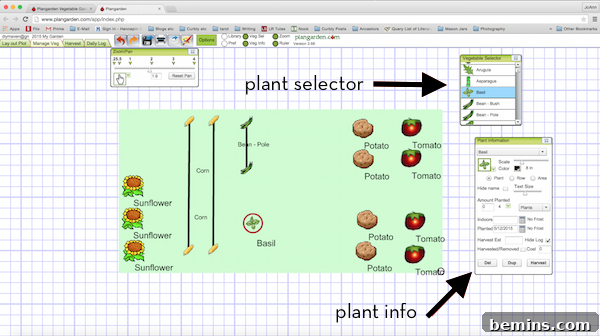 Plant information boxes in Plan Garden.