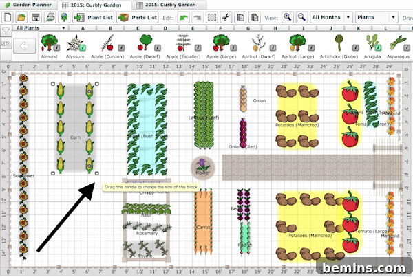 Changing corn section in Mother Earth News Garden Planner.