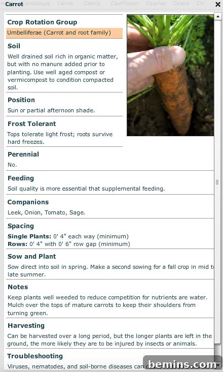Carrot information in Mother Earth News Garden Planner.