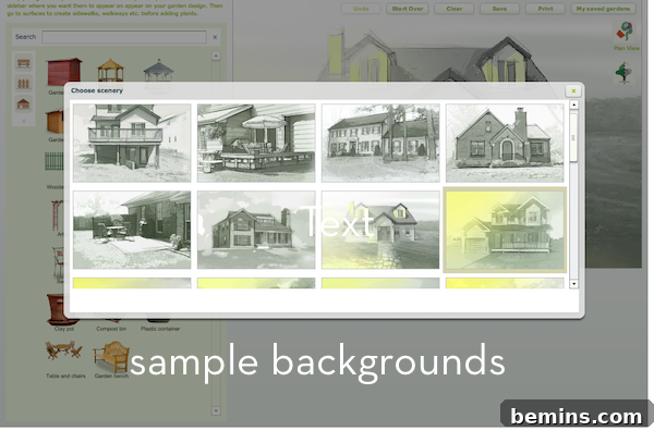 Backgrounds available in Better Homes and Gardens Garden Planner.