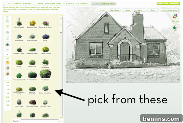 Plant selection in Better Homes and Gardens Garden Planner.