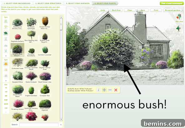 Depth of field in Better Homes and Gardens Garden Planner.