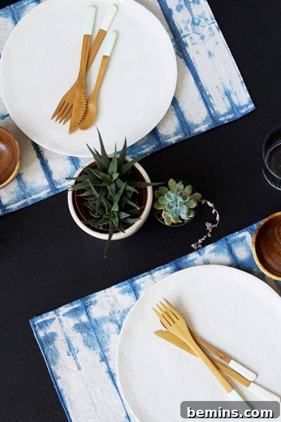 14 DIY Table Decor Projects to Elevate Your Dining Experience 12 Indigo Shibori-Dyed Placemats