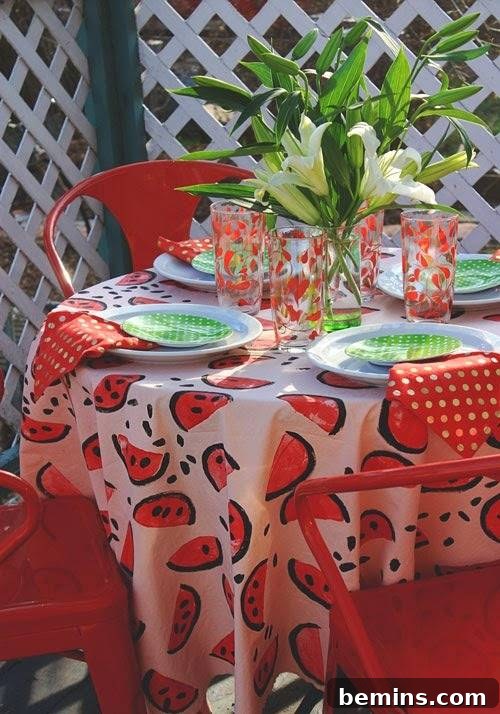 14 DIY Table Decor Projects to Elevate Your Dining Experience 8 Watermelon Tablecloth