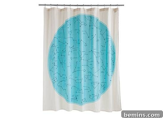 Shower curtain with constellations, showcasing Galaxy design
