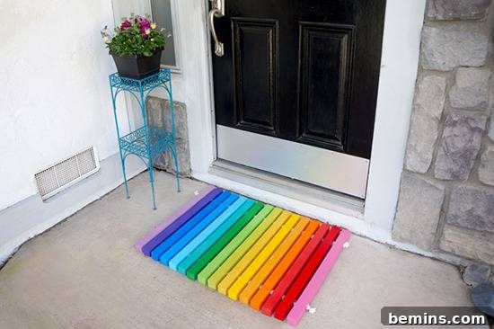 Vibrant DIY Doormats: Welcome Summer with Color 8 DIY Rainbow Doormat - Cheerful and Uplifting Design