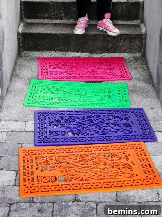 Vibrant DIY Doormats: Welcome Summer with Color 10 DIY Spray Painted Doormat - Easy and Affordable Entryway Upgrade