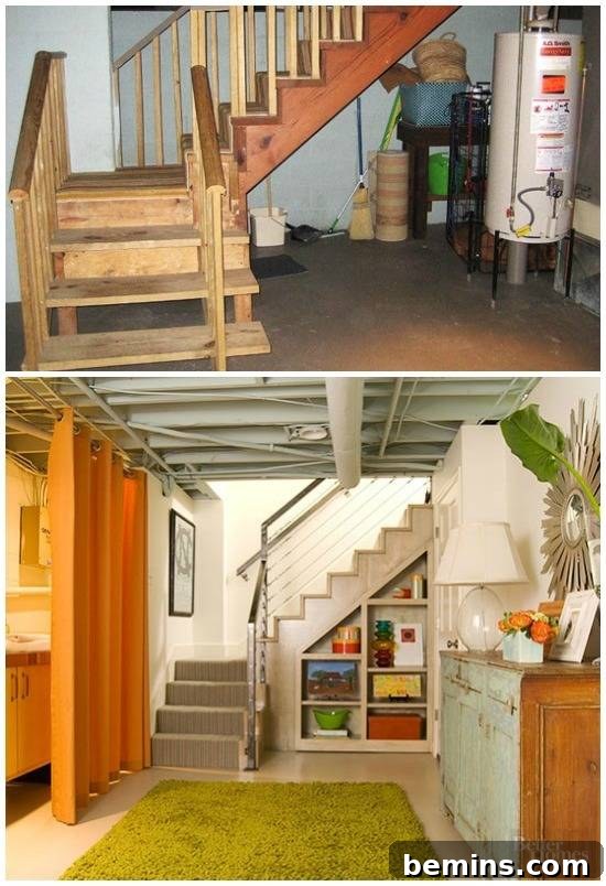 Basement bedroom makeover with bright colors and a relaxing ambiance