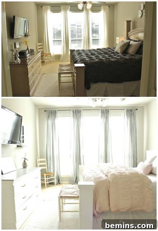 Stylish bedroom makeover with pink bedding and bright accents