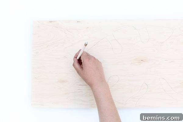 Tropical Leaf Side Table DIY Project 4 Sketching Leaf Design on Plywood
