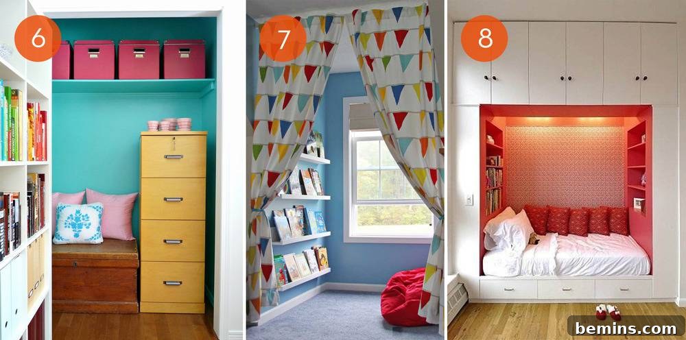 Brightly Colored Closet Reading Nook
