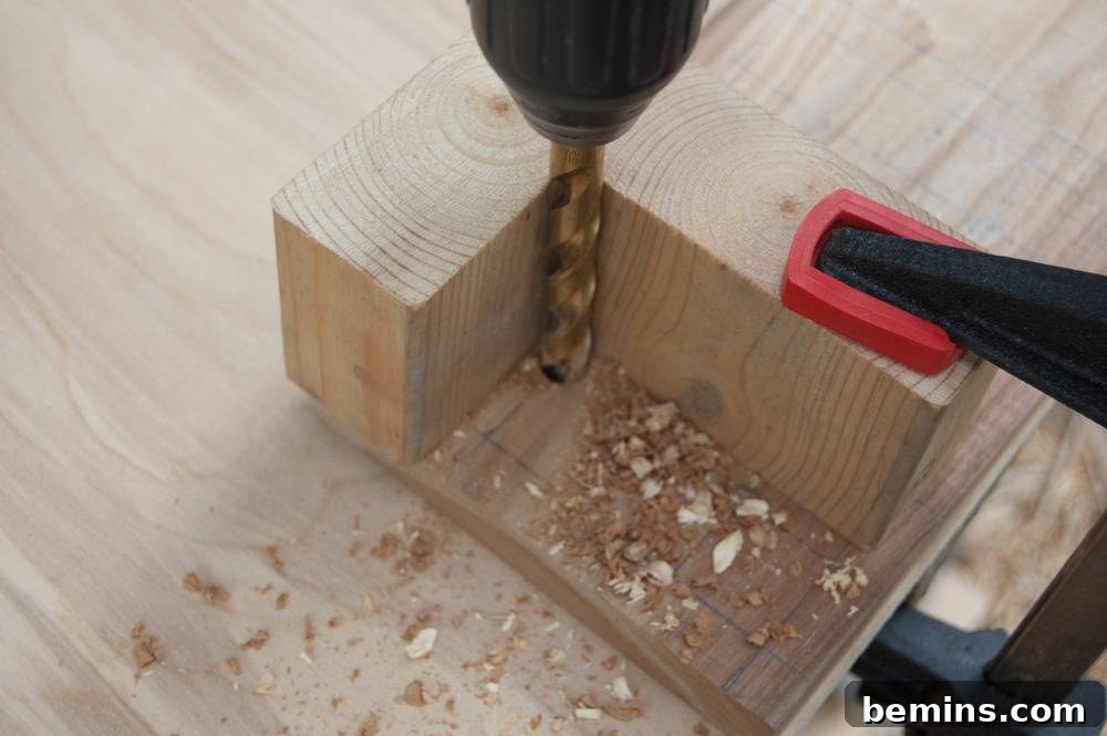 Drilling a Hole into a Wood Block