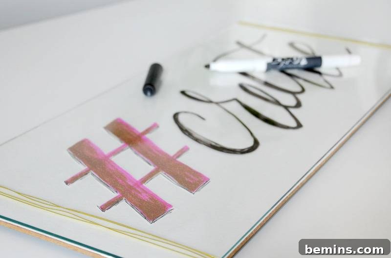 The Finished DIY Hashtag Message Board with the Word 'Create' Written on the Glass