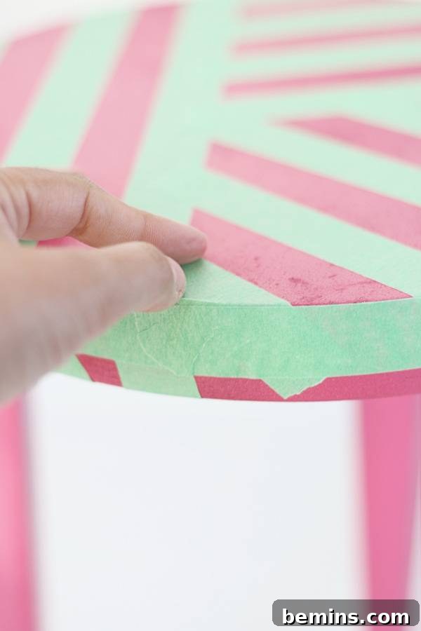 DIY Simple Stool Makeover: Applying Painter's Tape for a Geometric Design