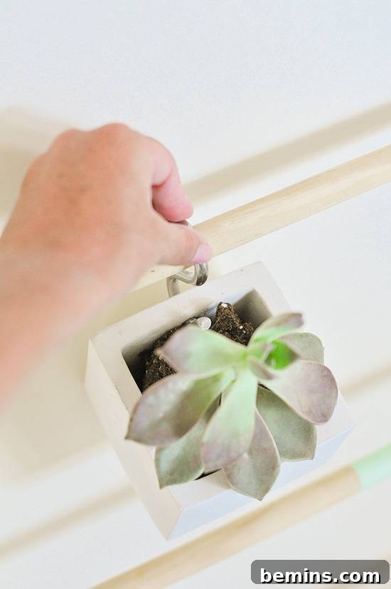 DIY Vertical Succulent Garden from an Old Ladder 15 Adding S-Hooks to Planters