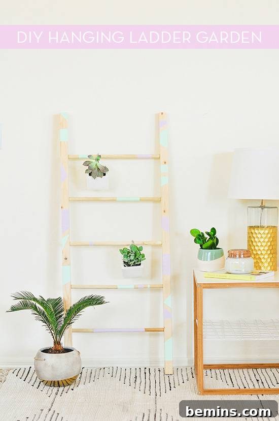 DIY Vertical Succulent Garden from an Old Ladder 25 DIY Ladder Garden with Hanging Succulents