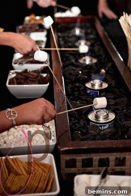 People are heating up marshmallows over gas burners.