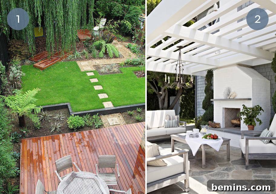 Modern Backyard with Decking, Grass, and Garden