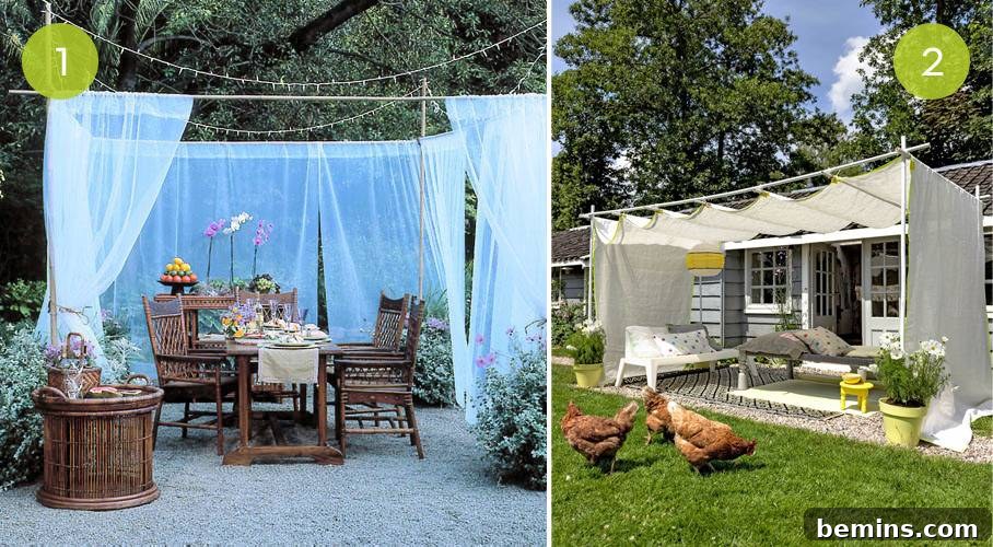 Backyard Bliss: 10 DIY Shade Ideas to Elevate Your Outdoor Space 3 Sheer Curtain Backyard Shade Idea