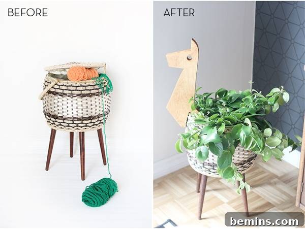 Creative Repurposing: A Vintage Sewing Basket Transformed into a Playful Planter