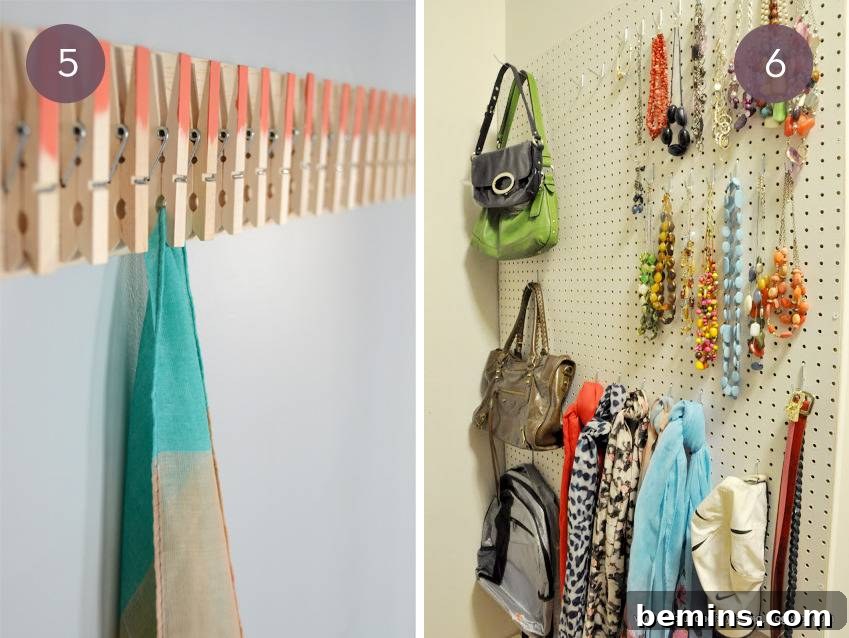 Ten Ingenious Closet Organization Ideas to Maximize Space 5 Clothespin Scarf Holder: Stylish and Functional