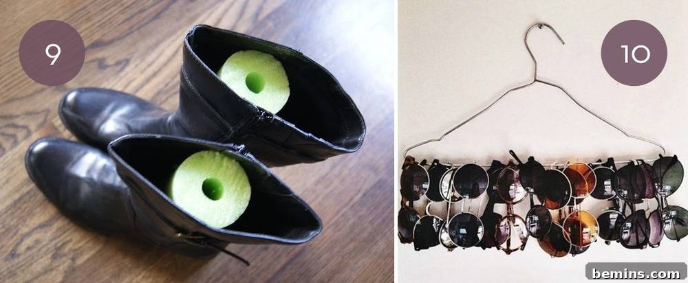 Ten Ingenious Closet Organization Ideas to Maximize Space 7 Maintain Boot Shape with Pool Noodle Inserts