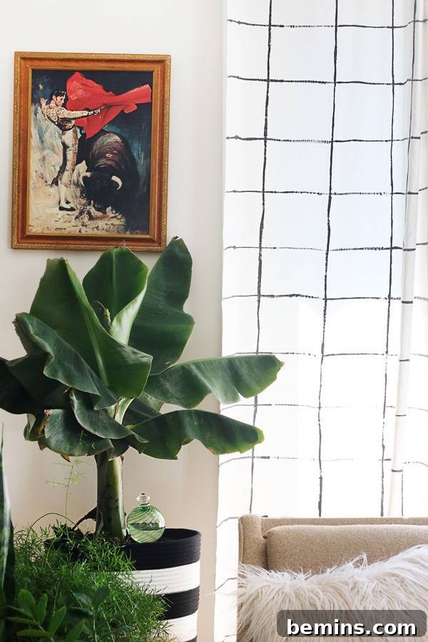 DIY Grid Curtains in a Living Room Setting
