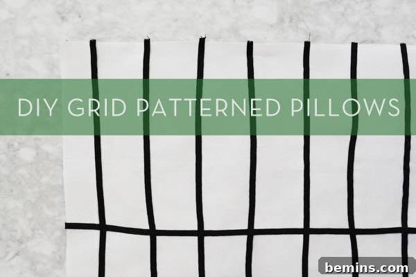 Stylish Geometric Pillows Easy DIY Guide 3 Close-up of a DIY geometric grid pattern pillow, highlighting the crisp lines and modern aesthetic.