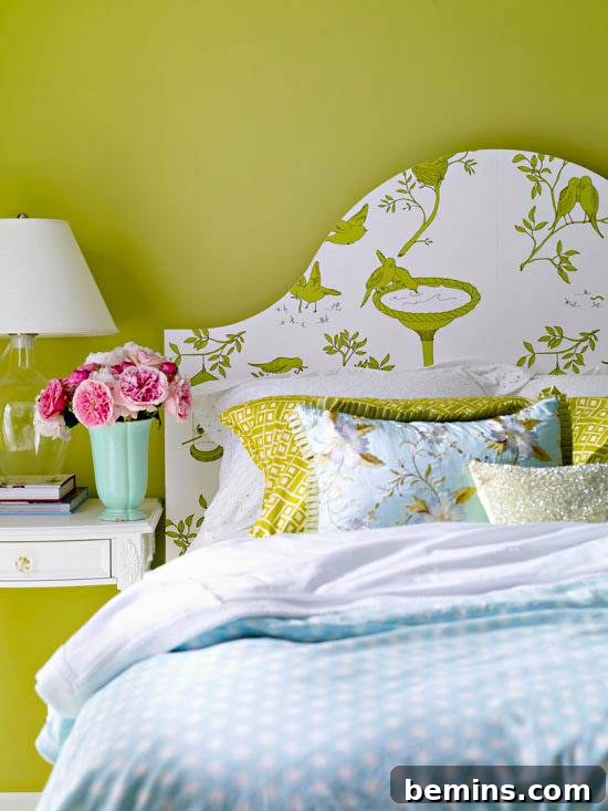 Bedroom Decor: Wallpapered Headboard Design