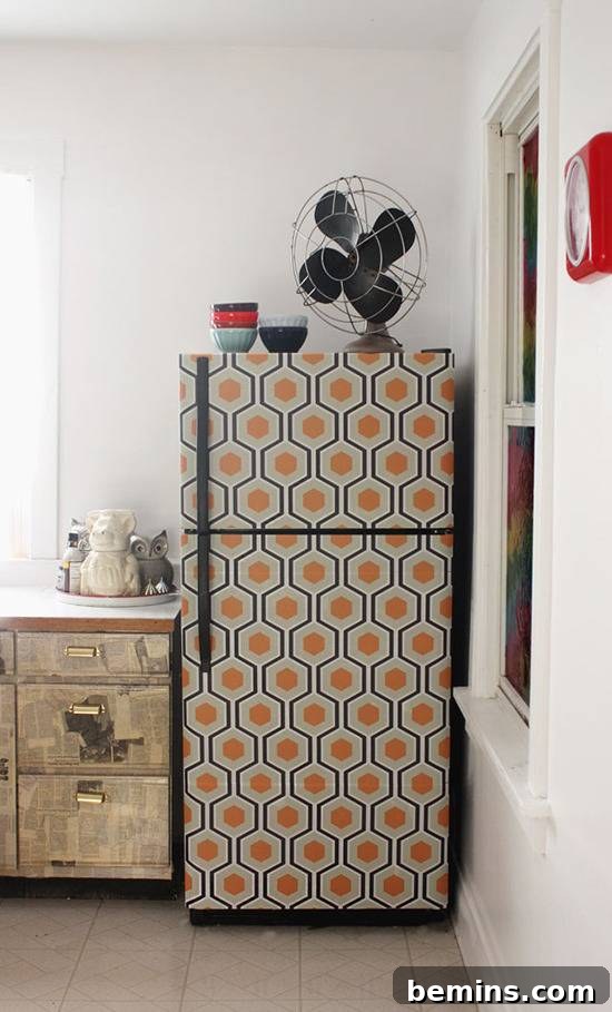 Creative Wallpaper Uses: Wallpapered Refrigerator