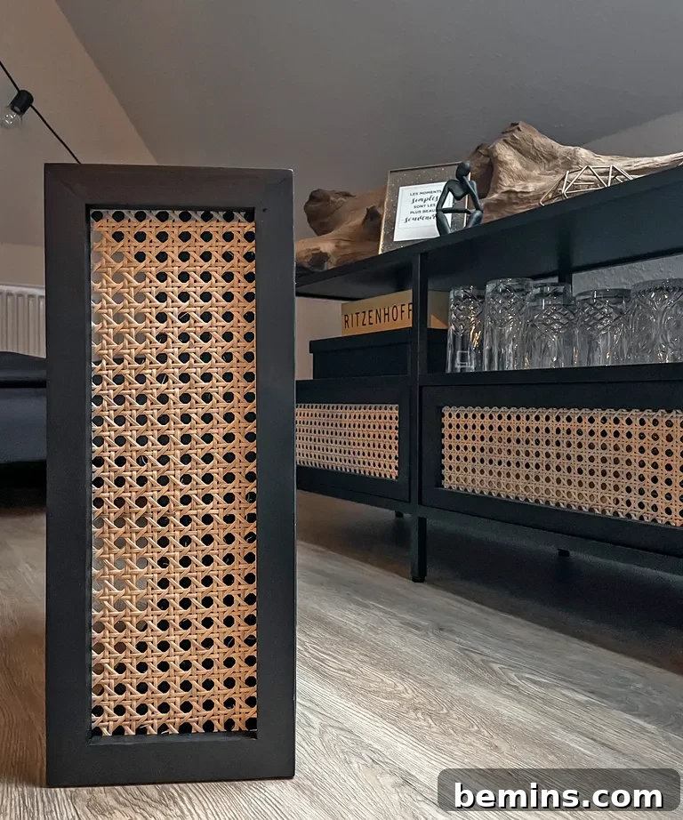 IKEA VITTSJÖ unit turned rattan home bar