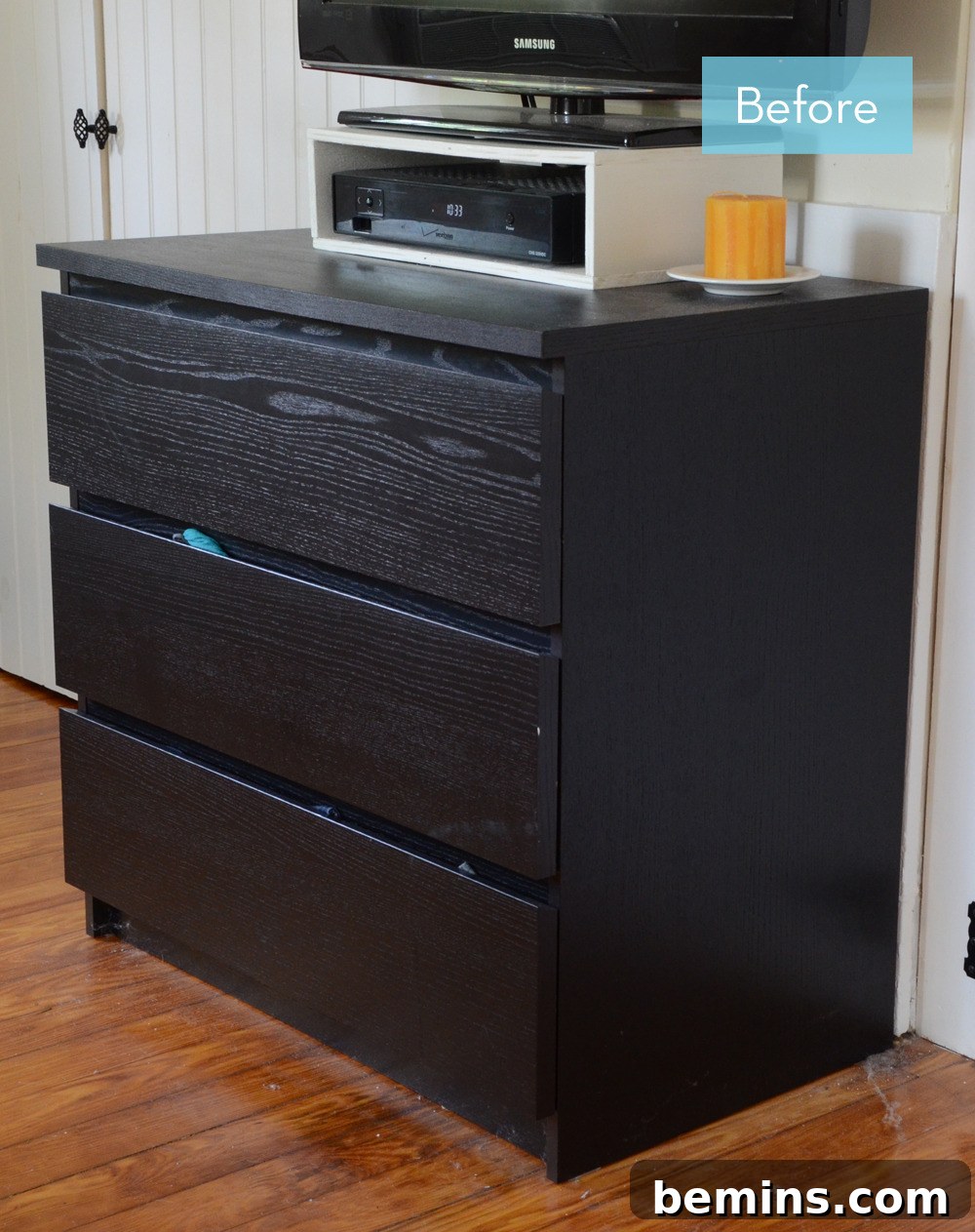 Before and After: An IKEA Malm Hack - The original black dresser