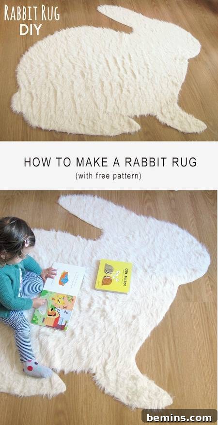 A child is playing on a rug that looks like a rabbit.