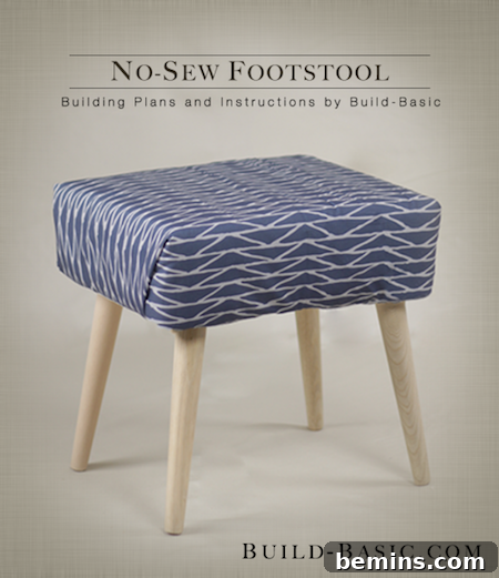 Blue color footstool with four legs.
