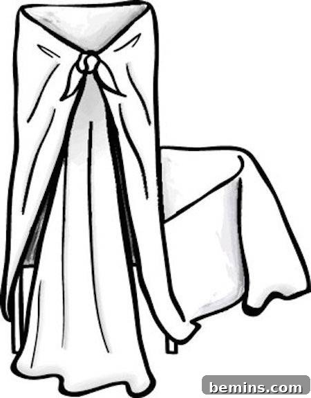A drawing of a sheet tied together in the front.
