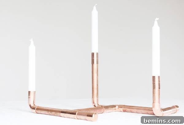 Multiple Copper Candelabras Displayed