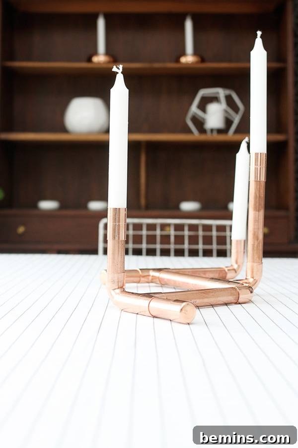 Lit Copper Candelabra Display