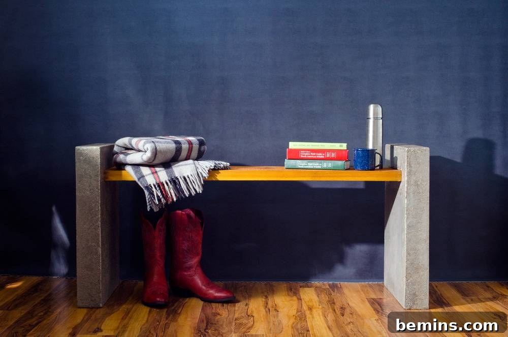 Concrete bench with cedar plank benchtop