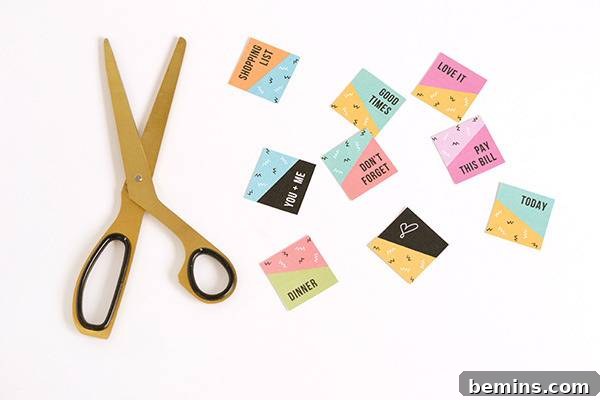 Printable reminder magnets - cutting out printed squares